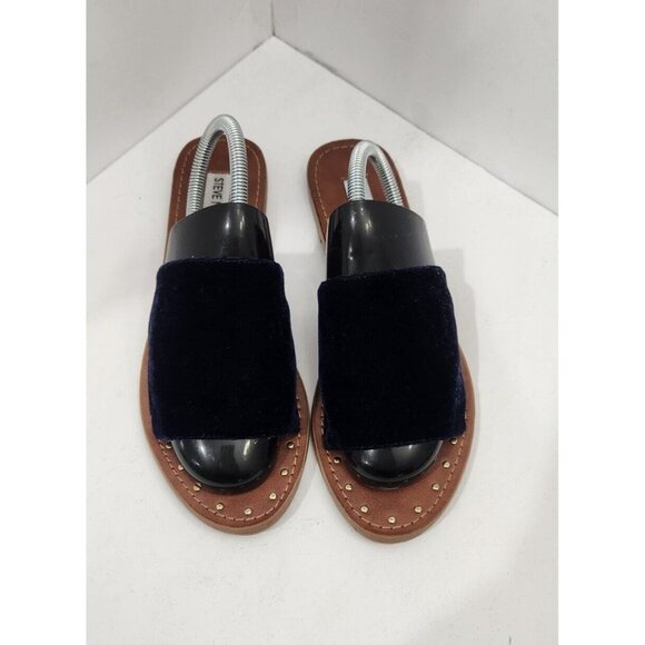 Steve Madden Mishelle Dark Blue Velvet Slip On Sandals Women's Size 8.5‎ - Picture 1 of 6